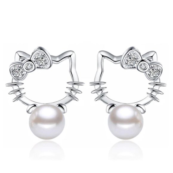 Hello Kitty Jewelry - NEW 925 Sterling Silver Hello Kitty Pearl Earrings